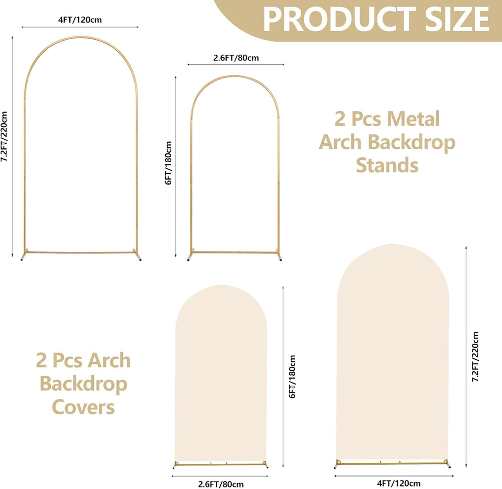 Wedding Arch Backdrop Stand Set of 2 With Beige Cover (7.2FT+6FT)