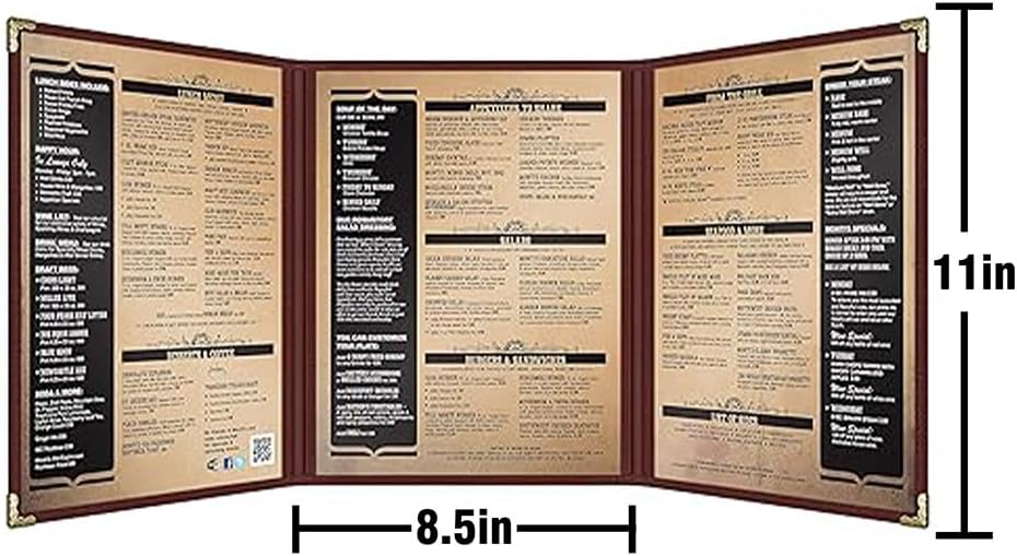 goodsmart pajco style restaurant menu covers – pack showing dimensions