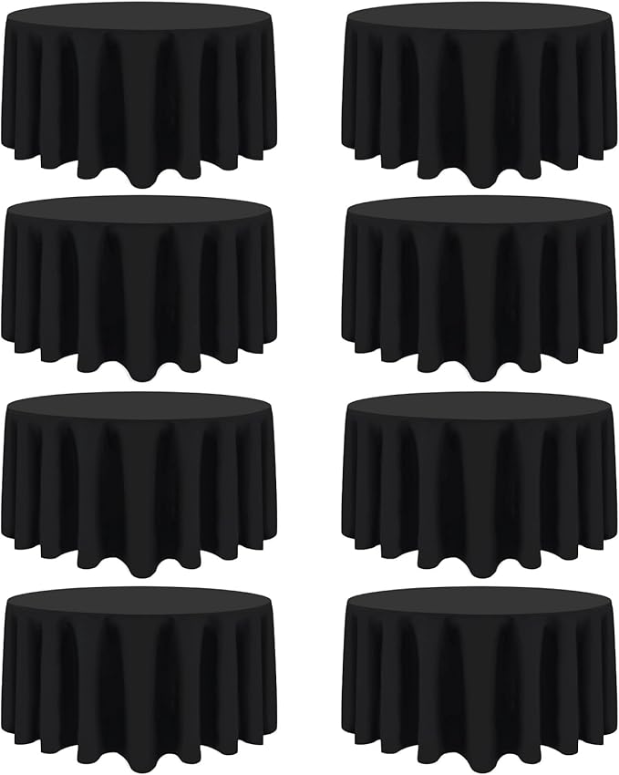 8 Pack Black Round Tablecloth 108 Inch Black Table Cloth Stain and Wrinkle Resistant Round Tablecloths Reusable and Washable Polyester Fabric Table Covers for Buffet Wedding Party and Banquet