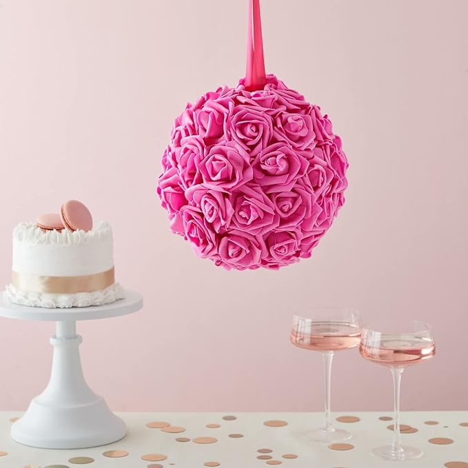Juvale Artificial Roses - 3 in Heads, 100-Pack, Hot Pink - Faux Flowers for Vase & Wedding Decor - Centerpiece Table Decorations & Bridal Bouquet