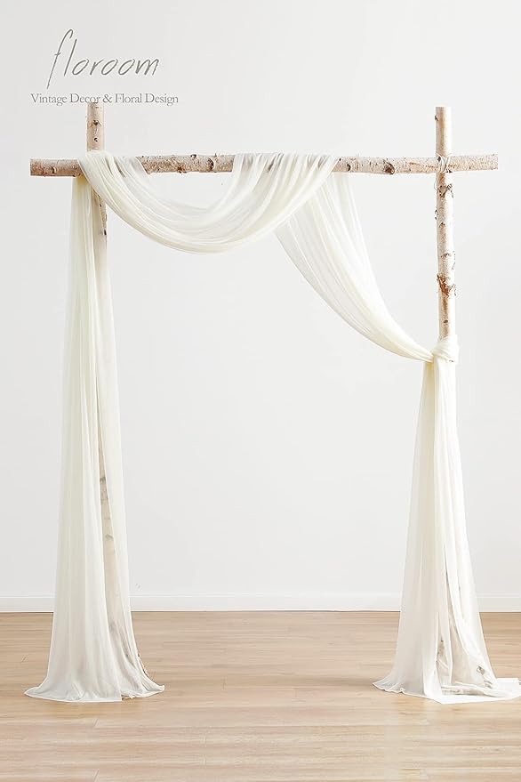 Floroom Wedding Arch Draping Fabric 2 Panels 20Ft Ivory Chiffon Fabric Drapes Arbor Drapery Wedding Ceremony Reception Swag Decorations