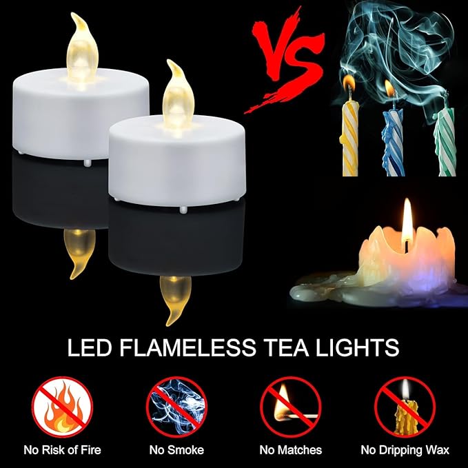 LED Tea Lights Candles- 100PACK Flameless Candles Realistic and Bright Flickering Long Lasting 200Hours for Holiday Celebration,Home Decoration Warm White
