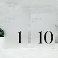 JINMURY Frosted Wedding Table Numbers 1-10 with Stands, 5"x7" Frosted Acrylic Table Numbers, Perfect for Wedding Reception, Party, Anniversary, Event (Black Font, 1-10, 5"x7")