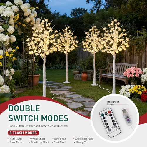 5FT White Flower Tree with Lights,Lighted Flower Tree for Holiday Decor