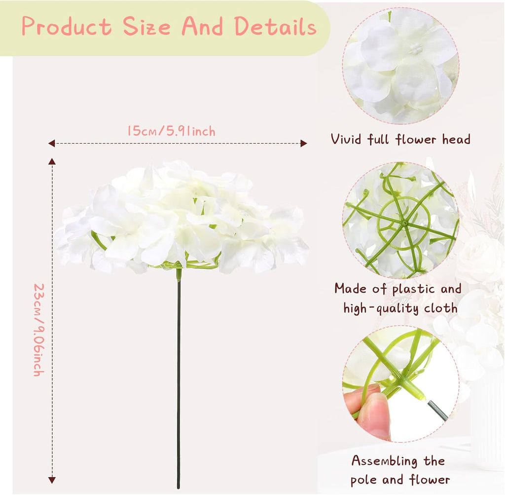Zeyune 200 Pcs White Artificial Hydrangea Flowers Bulk,