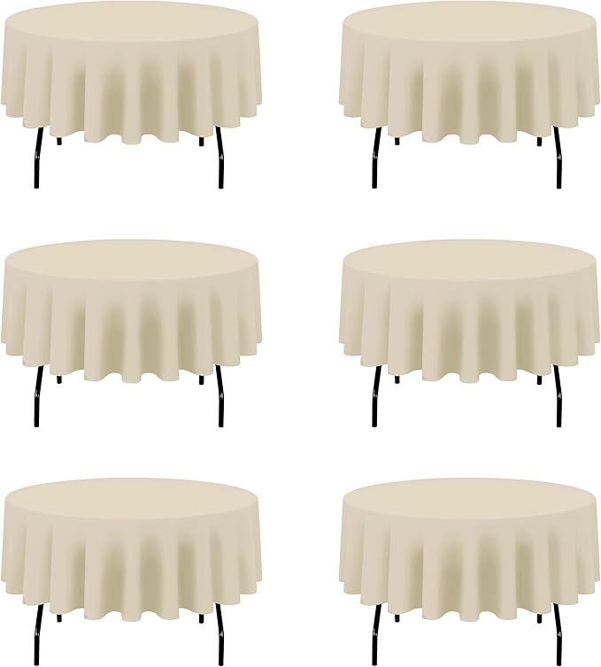 BRILLMAX 6 Pack Beige Round Tablecloths 90 Inch - Circle Bulk Linen Polyester Fabric Washable Table Cloth Cover for Wedding Reception Banquet Birthday Party Buffet Restaurant