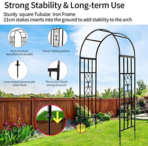 SCENDOR Metal Garden Arbor, Curved Iron Trellis Arch, Outdoor for Climbing Plants & Wedding Ceremony