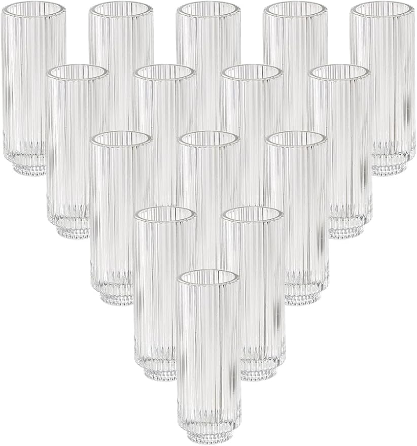 Serene Spaces Living Slim Clear Ribbed Glass Votive Holder, Decorative Centerpiece for Wedding, Christmas, Thanksgiving, Living Room, Home Décor, 2.25" Diameter & 6.25" Tall, Pack of 24