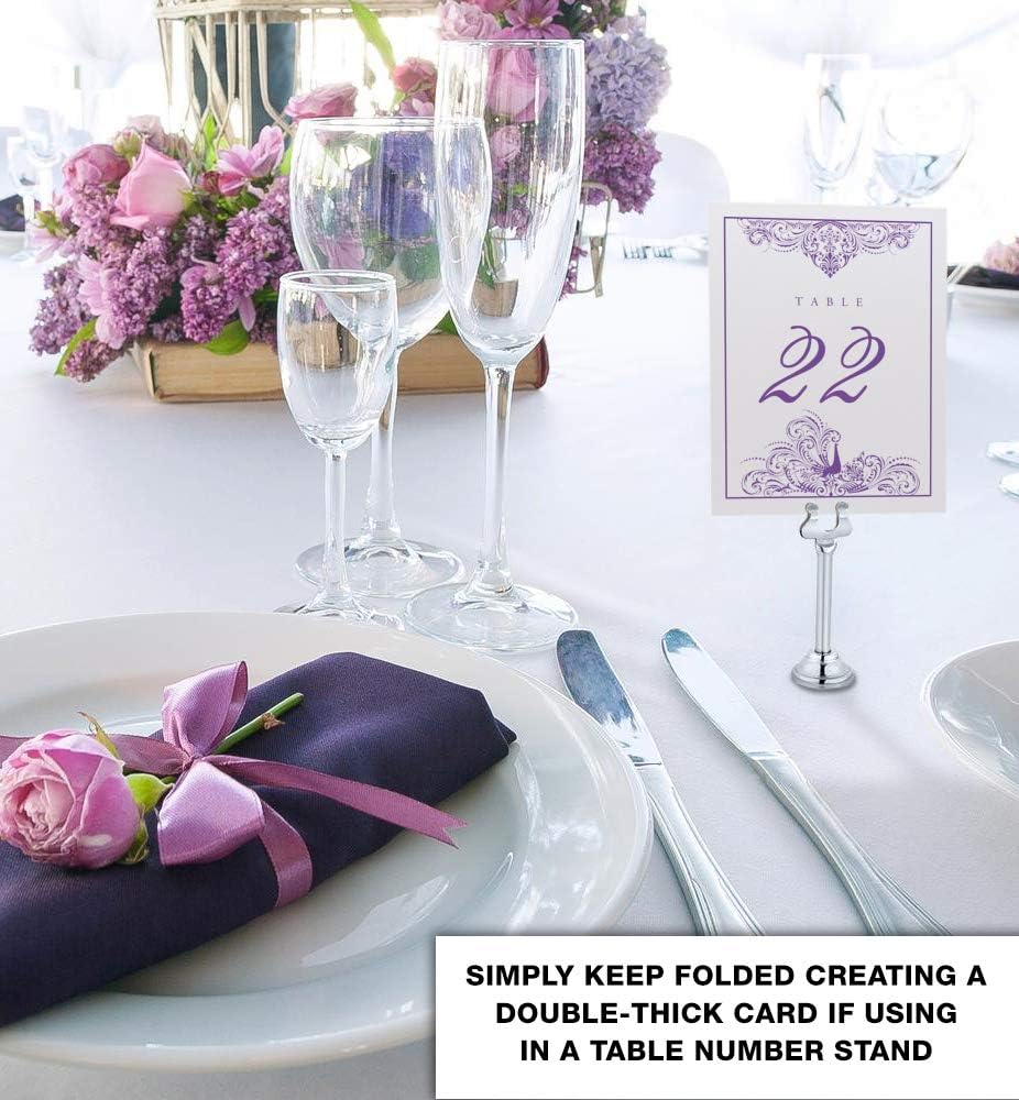 peacock flourish table numbers, purple, 1-90 | double, side view