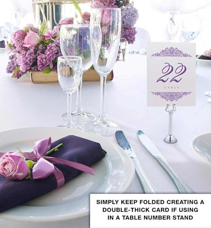 Paisley Wedding Table Numbers (Select Color/Quantity), Champagne, Purple, 1-100, Double Sided, Tent or Use in a Stand, Great for Parties & Restaurants - Made in the USA