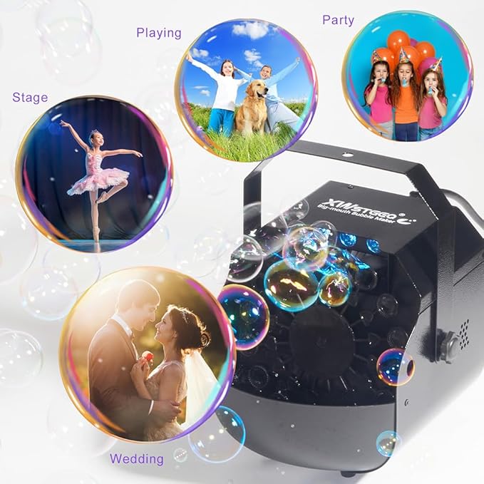 Stage Bubble Machine with Lights, Wireless Remote - Perfect for Weddings, Commercial Performances, Parties, and Carnivals