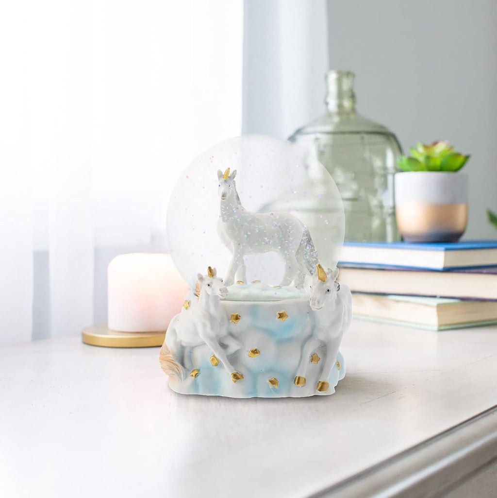 Elanze Designs White Unicorn Friends 100MM Sturdy Wind Up Musical Glitter Water Snow Globe Tabletop Dresser Nightstand Figurine Decoration Plays Tune You are My Sunshine