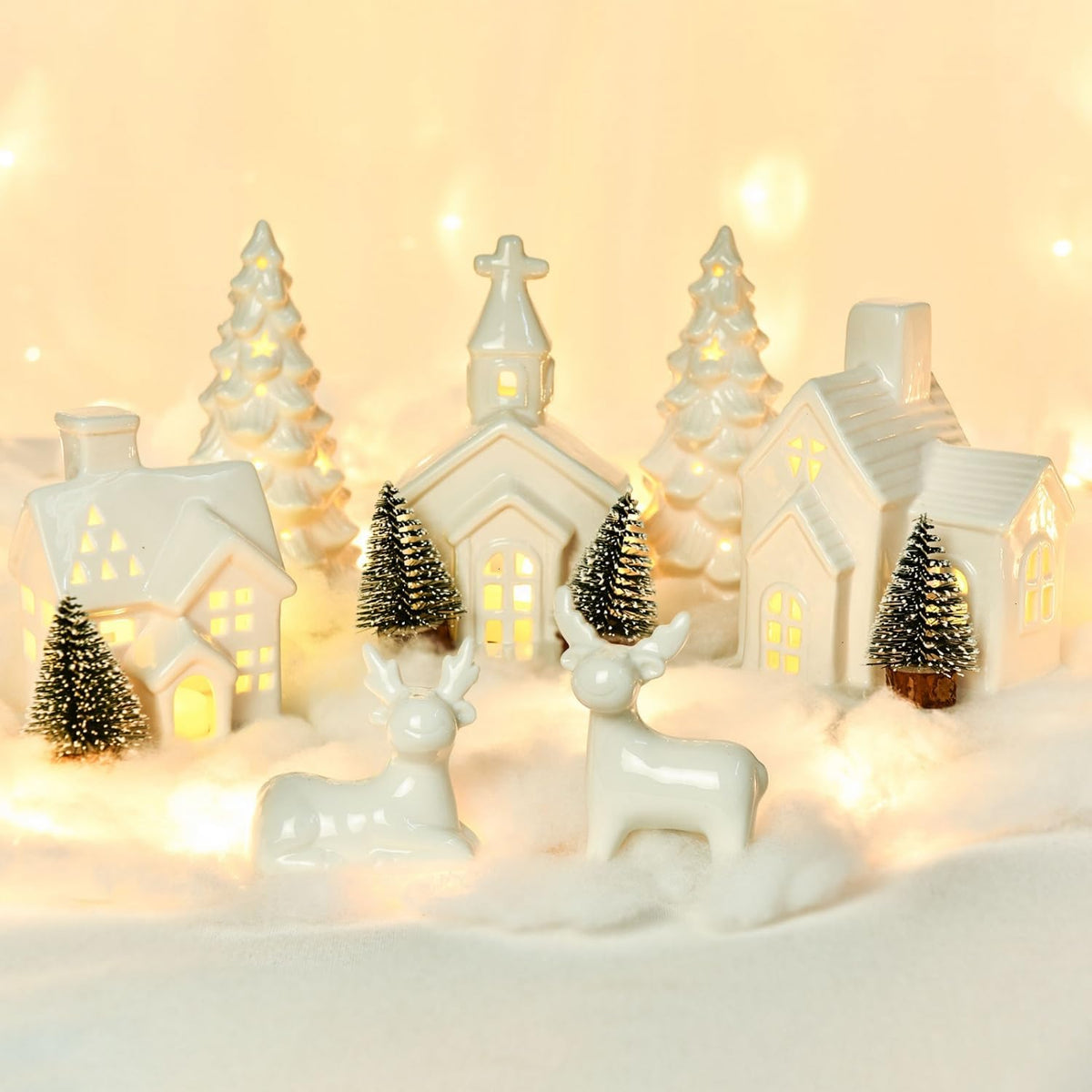 White Ceramic Christmas Village Sets Christmas Town Mantel Decor