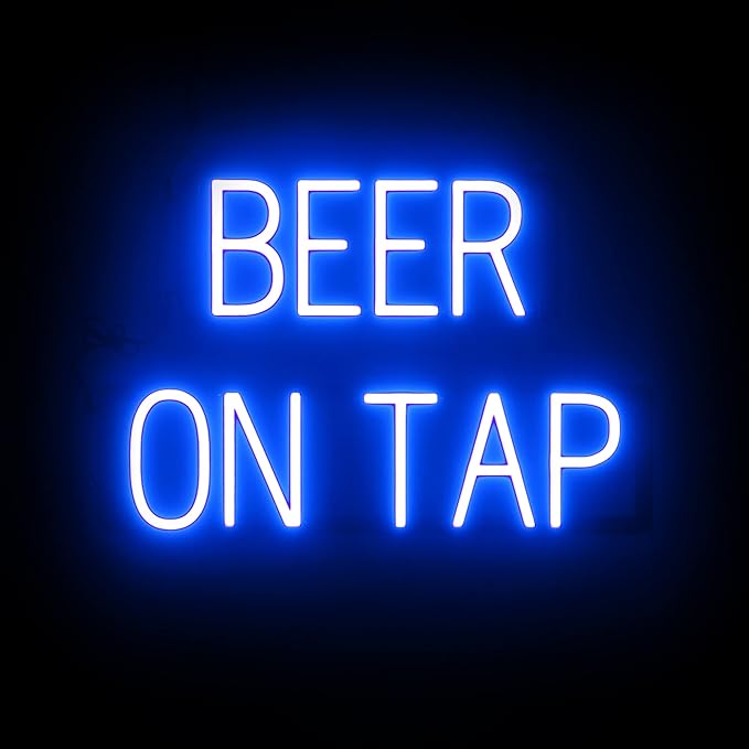 SpellBrite BEER ON TAP Sign | Beer-Related Sign with Neon Look, Blue LED Light Source | 23.0" x 15.0"