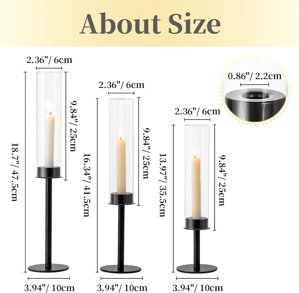 Hewory Black Candlestick Holders: 6PCS Glass Hurricane with Metal Base