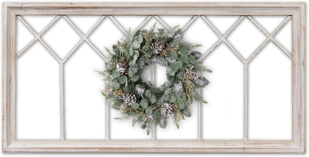 Sintosin Rustic Wood Window Frame Wall Decor 40 x 20 inches, Washable White