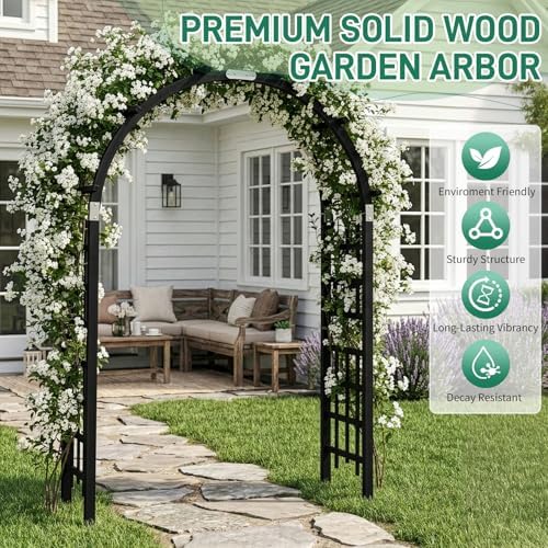 Outvita 7Ft Black Wooden Arbor Arch, Garden Trellis for Climbing Rose Vines