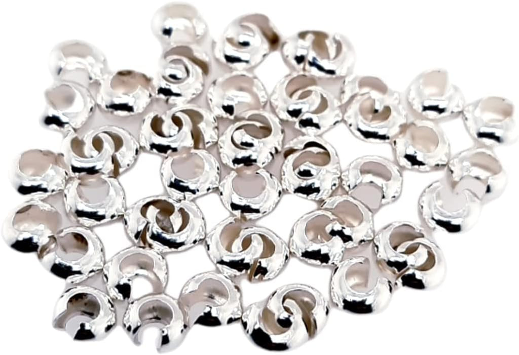 925 Sterling Silver Open Crimp Bead Covers, 4MM, 50pcs by CRAFT WIRE