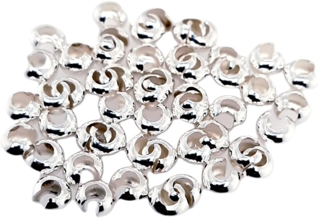 925 Sterling Silver Open Crimp Bead Covers, 4MM, 50pcs by CRAFT WIRE