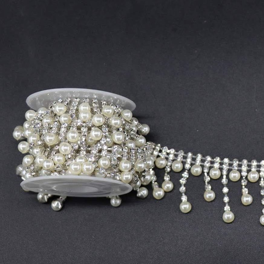 jerler 2 yards crystal rhinestone trim chain, inlaid, side view