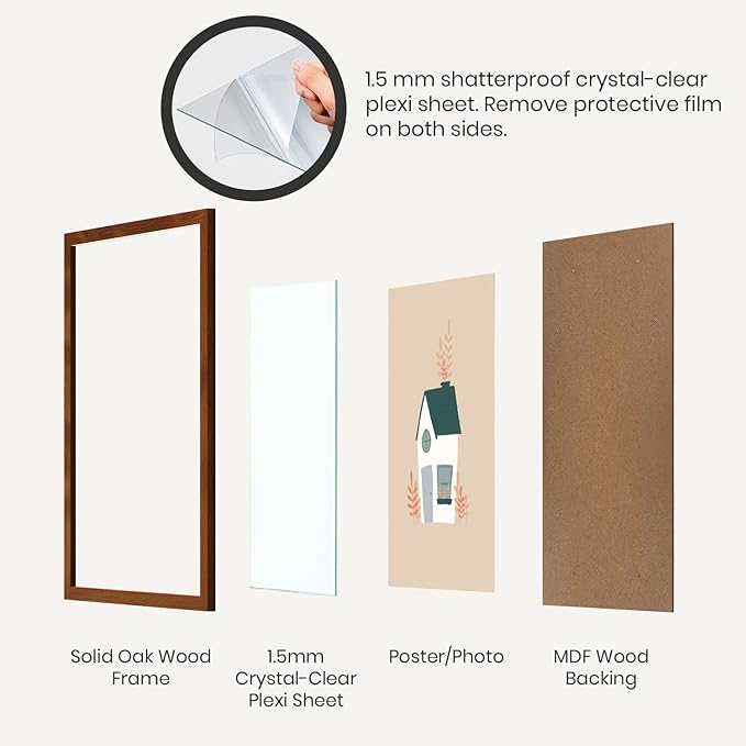 Opposite Wall - 18x24 in - Dark Solid Oak Wood Picture Frame - Lightweight, Versatile & Shatterproof - Wall Hanging Poster or Photo Frame - Wall Decor for Office, Gallery & Home