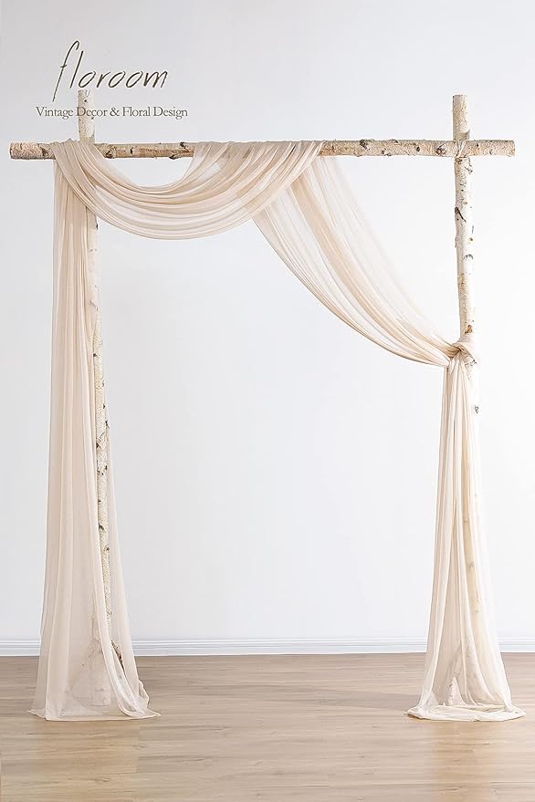 Floroom Wedding Arch Draping Fabric 2 Panels 20Ft Nude Chiffon Fabric Drapes Arbor Drapery Wedding Ceremony Reception Swag Decorations