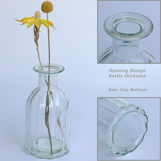 Set of 12 Glass Vases Bud Vases in Bulk, Small Vase for Flowers, Clear Vases Set for Rustic Wedding Decorations, Home Table Flower Decor, Shelf Decor Mini Vases 2.85"X 5.4"