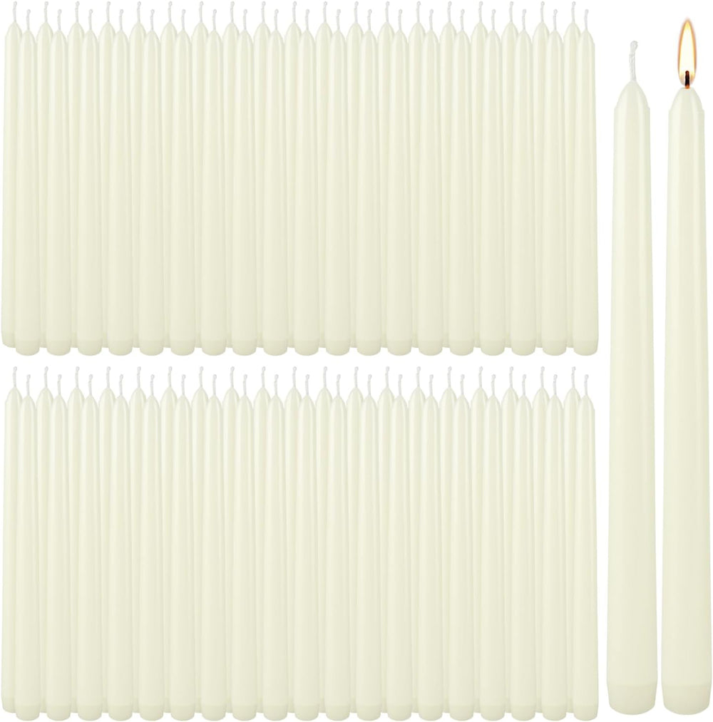 YOROXRG 100Pack Ivory Taper Candles, 7-8 Hours Burn Time, Unscented, Smokeles...
