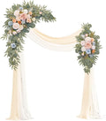 Artificial Wedding Arch Flowers Kit(Pack of 4),2Pcs Artificial Flower Arch Decor, 2Pcs Chiffon Fabric Drapes, Ceremony Decoration, Floral Outdoor Party Decor (Champagne & Blue)