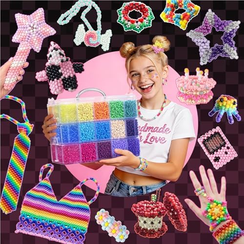 Simetufy 14000Pcs Pony Beads Bulk, 30 Colors 6x9 Kandi Beads for Bracelet