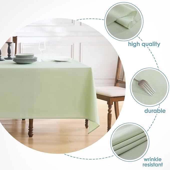 VidaFete Tablecloth 2 Pck 90 * 156inch Rectangle Table Cloth Polyester, Stain Wrinkle Resistant Polyester Dining Table Cover for Kitchen Dinning Party Wedding Rectangular Buffet Decoration(Sagegreen) (2 Pack)