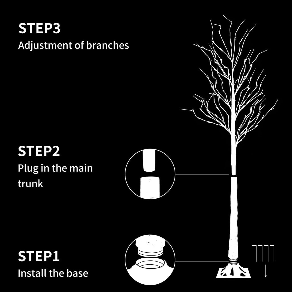 led birch tree light, 3pk (4ft, 6ft, 8ft), package contents