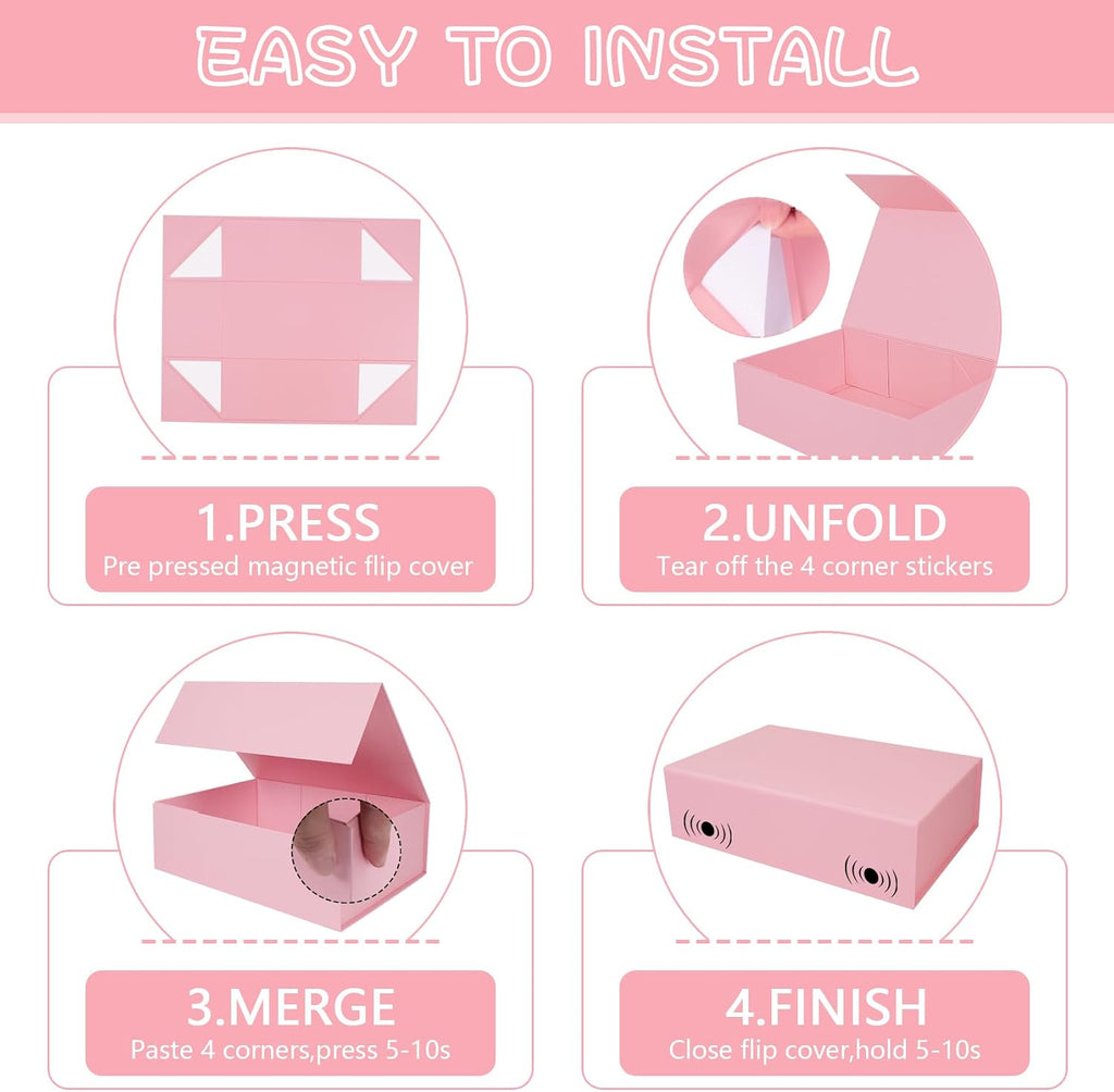 pink gift box with magnetic lids for presents, close-up detail