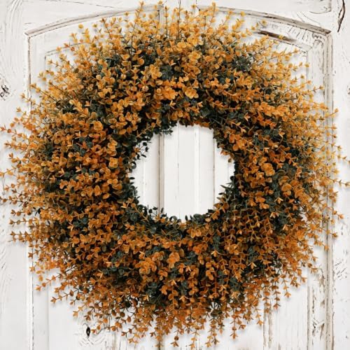HUZIYAHAN 28" Large Fall Boxwood Wreaths for Front Door Decoration(Orange)