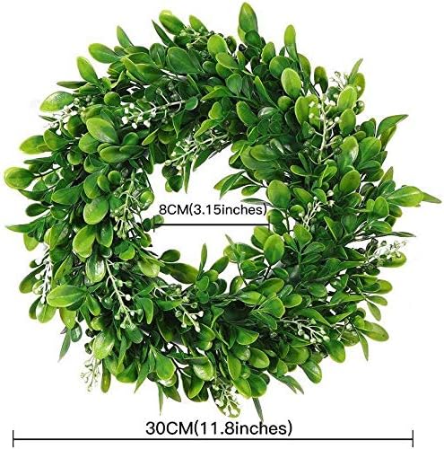LSKYTOP 4 Pcs Boxwood Wreath with Artificial Green Leaves Door Wall Window Decoration,11Inch/PC