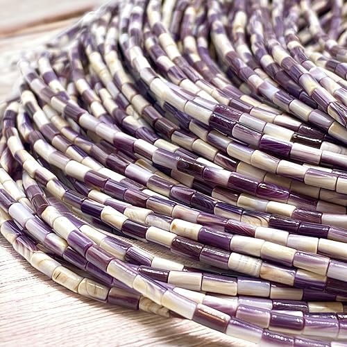 ABCGEMS Purple & White Wampum Shell Beads USA Authentic East Coast Quahog (America's First Currency 1637-1673) Small Batch Production - Native American Style - Wampum Belt - Tube 3X5mm Tiny