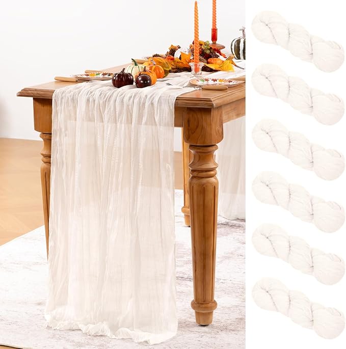 Ivory White Cheesecloth Table Runner 6 Pack Fall Table Runners Boho Gauze 120 Inches White Cheese Cloth Fall Table Decorations for Thanksgiving Weddings Bridal Baby Shower