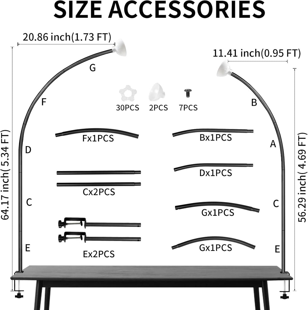 Metal Over The Table Rod Stand with Clamps, 5.3Ft & 4.7Ft Half Arch