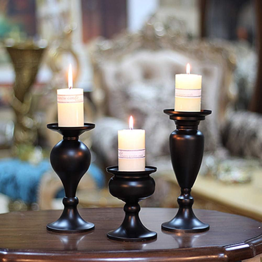 Sziqiqi Pillar Candle Holders Set of 3 Black for Table Mantle Fireplace Decor...