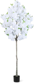 Artificial Cherry Blossom Tree Fake Plants Faux White Sakura Flowers, 6FT