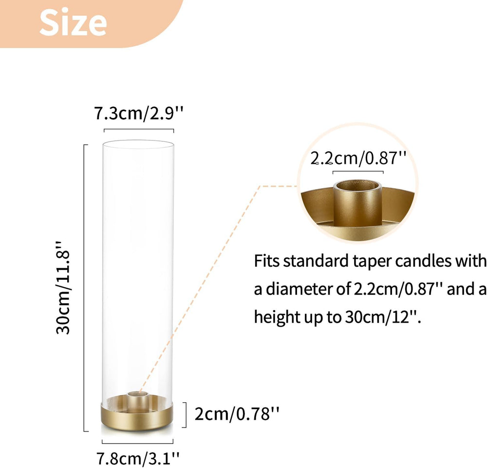 NUPTIO Hurricane Glass Candlestick Holders: 10 Set Bulk Gold Taper Candle Hol...