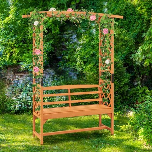 Giantex Garden Arbor with Bench, Wooden Garden Arch Trellis 63''W x 79''H