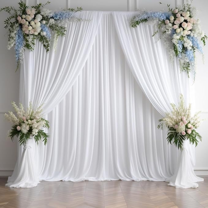 50ftx15ft Wrinkle Free White Backdrop Curtain, 10 Panels 15FT Height White Wedding Backdrop Drapes, Silky Polyester Back Drop Cloth for Birthday Photography Background Party Backdrop Draping