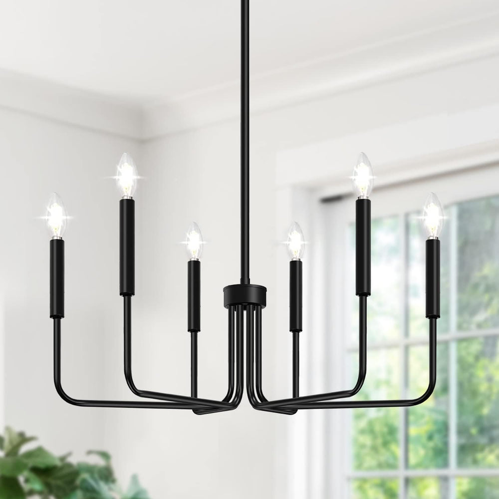 Black Chandelier, 6-Light Farmhouse Chandelier for Dining Room Lighting Fixtu...