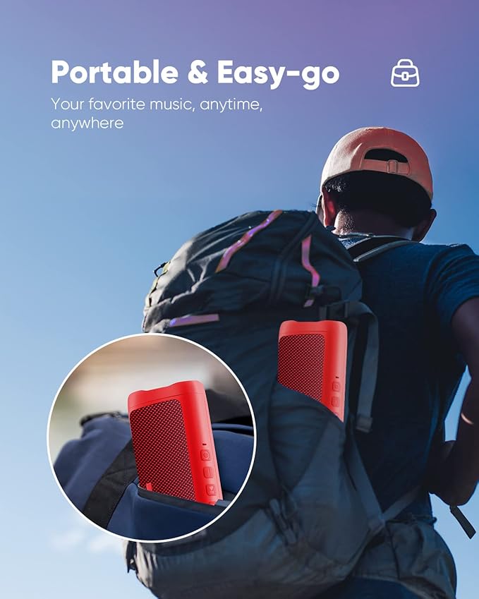 Bluetooth Speaker with HD Sound, Portable Wireless, IPX5 Waterproof, Up to 20H Playtime, TWS Pairing, BT5.3, for Home/Party/Outdoor/Beach, Stocking Stuffers, White Elephant Gifts for Adults (Red)