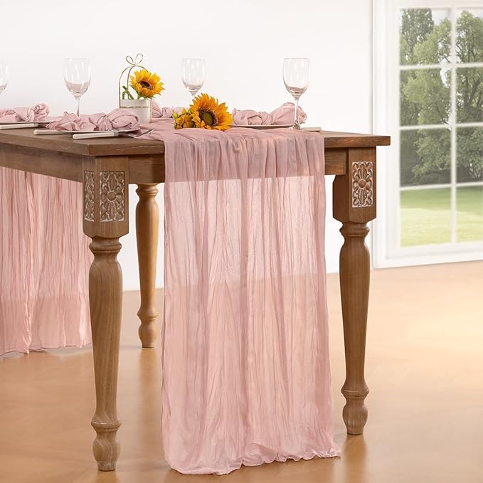 Pink Cheesecloth Table Runner 10 Pack Fall Table Runners Boho Gauze 120 Inches Light Pink Cheese Cloth Fall Table Decorations for Thanksgiving Wedding Bridal Girl Baby Shower Sweet 16 Party