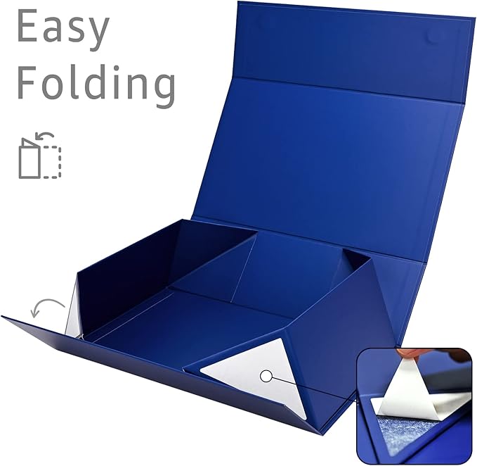 LIFELUM Navy Blue Gift Boxes 2 Pack 13.85 x 8.35 x 4.45 inch, Gift Box for Presents with Ribbon,Card,Shredded Paper Filler Magnetic Closure for Business, Father's Day, Holidays,Birthdays