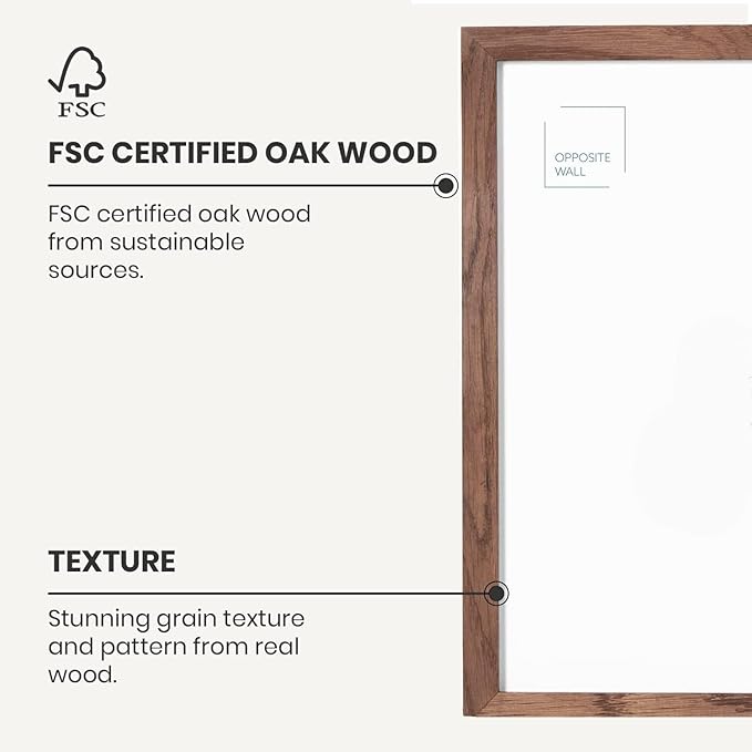Opposite Wall - 16x16 in - Dark Solid Oak Wood Picture Frame - Lightweight, Versatile & Shatterproof - Wall Hanging Poster or Photo Frame - Wall Decor for Office, Gallery & Home - 2 Pack