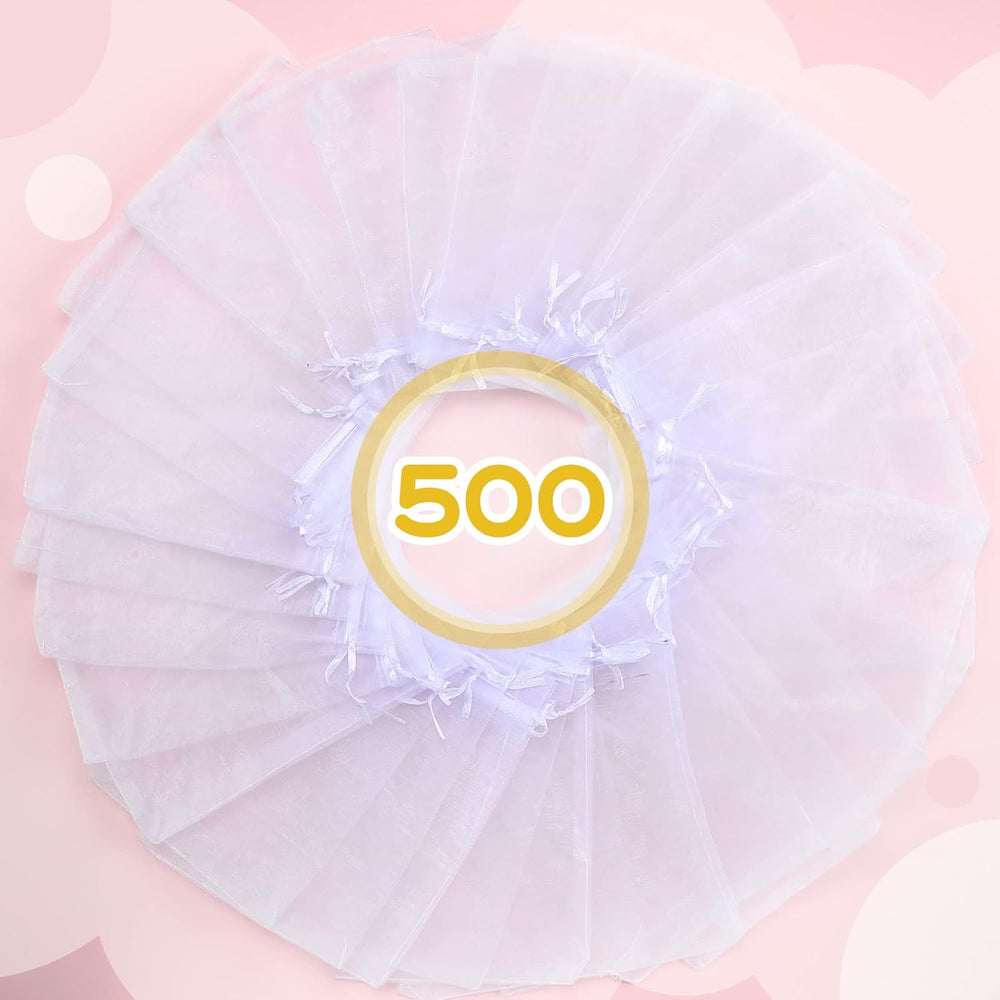 500 Pcs White Organza Bags 5 x 7 Inch Jewelry Gift Bags Small Mesh Drawstring...