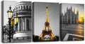 Black and white Architectural landscape Canvas Wall Art for Living Room kitchen Wall Artworks Bedroom Decoration, 3 Piece framed bathroom Home Wall decor posters Yellow Eiffel Tower wall painting